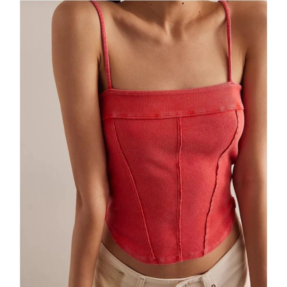 We the Free by Free People Ribbed Crop Tank Top Size Medium Coral Orange